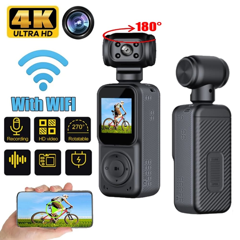 HD 4K WiFi Câmera Corporal Anti-Vibração Esportes Ao Ar Livre Gravador De Visão Noturna Filmadora Com Luz De Preenchimen