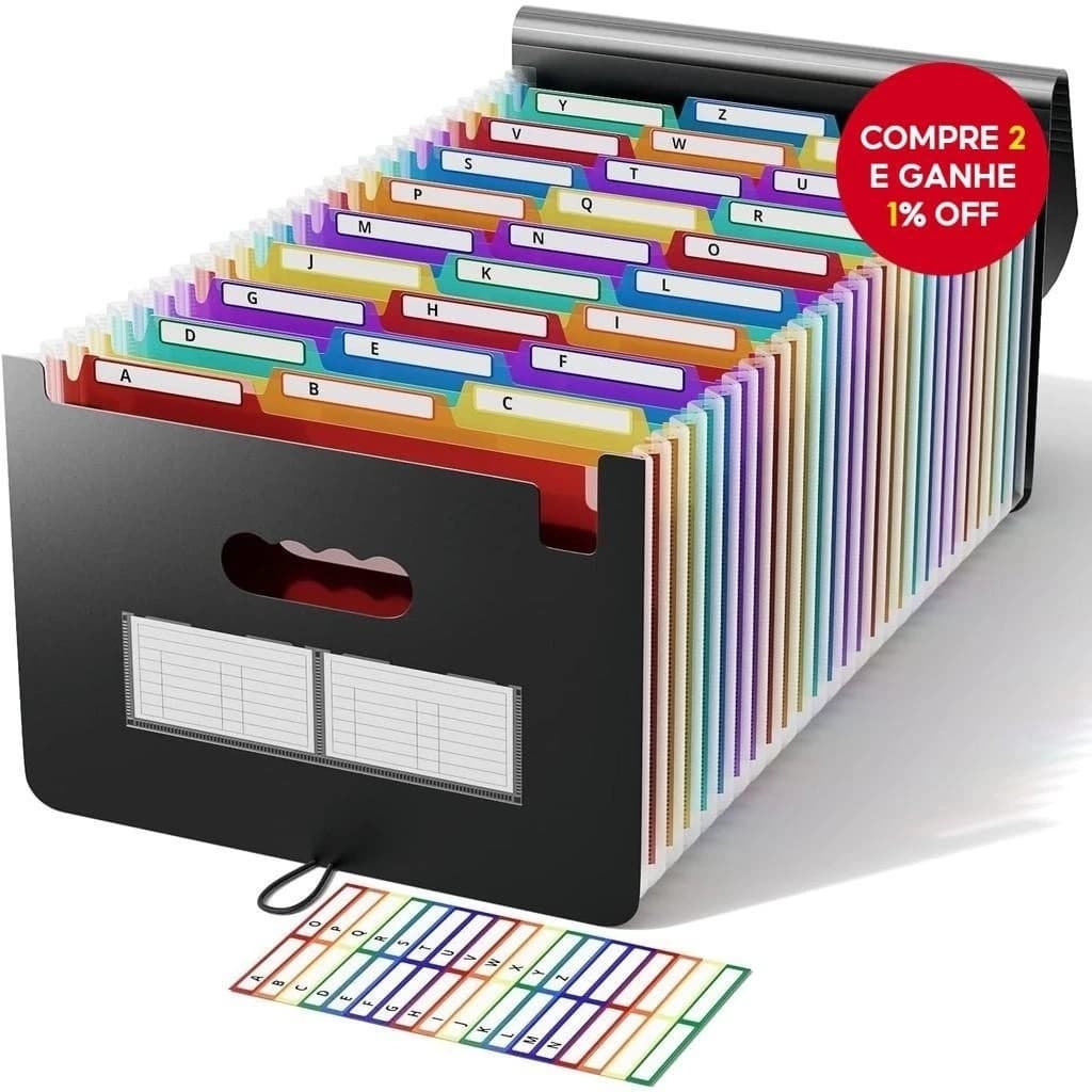 Pasta Arquivo Organizadora Expansivel Divisórias Documentos 25/37 divisorias