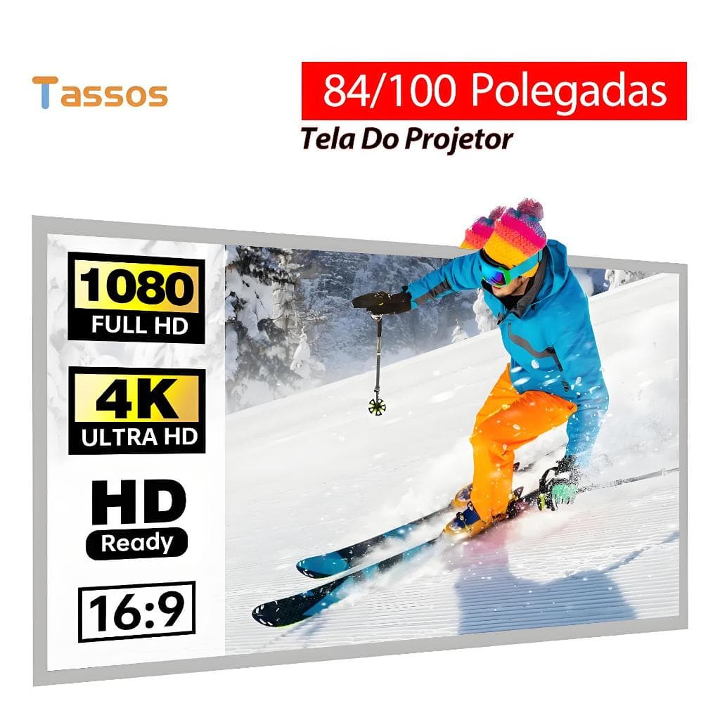 TASSOS Tela Do Projetor 16 : 9 , Portátil 4K Full HD De 84/100 Polegadas , Anti-Rasgo Larga Dobrável , Home Theater
