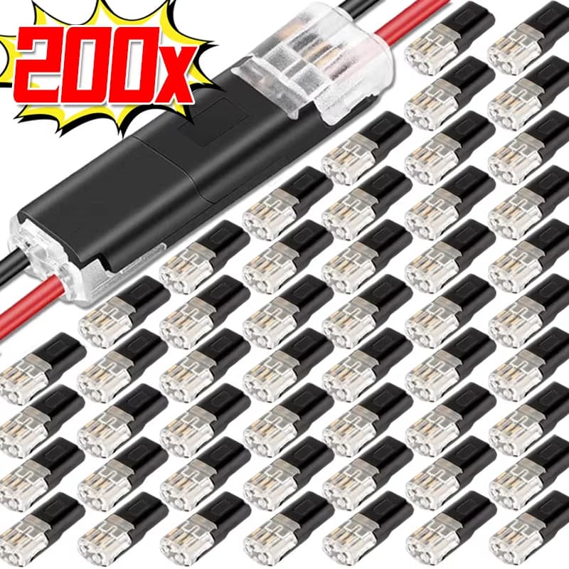 Conectores Elétricos De Plugue De 2 Pinos  200 Peças Com Fivela De Travamento  Bloco Terminal De Fio De Carro Push-in