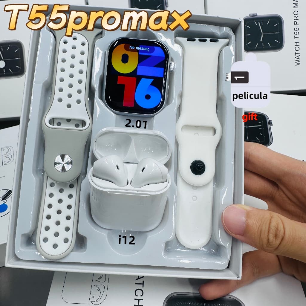【Fones de ouvido com i12】Smartwatch T55 pro Max 2 em 1 c/ Fone Bluetooth - Relógio Inteligente IWO 16