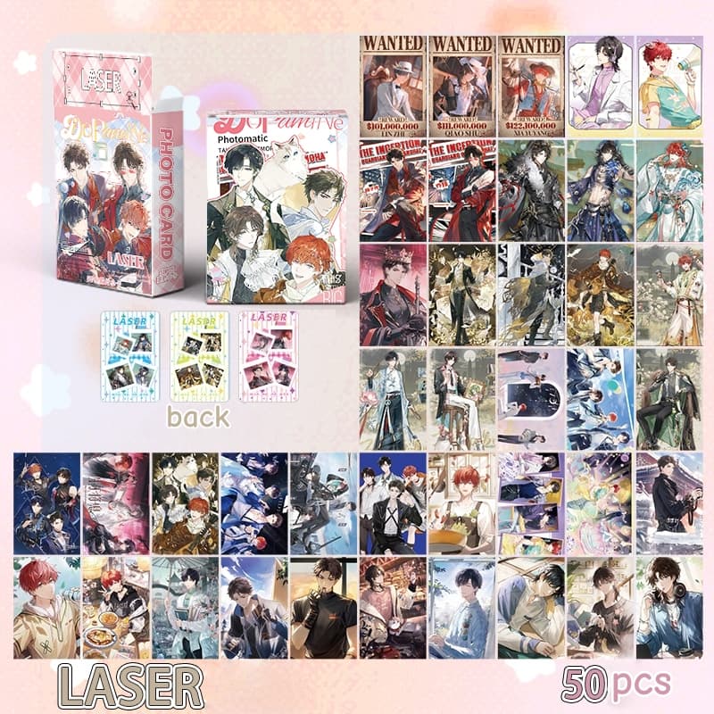 50-55pcs Manga Manhwa 188 Boygroup Pay Back Holographic Lomo Cards Codename Anastasia The Ghost's Nocturne Photocards Roses and Champagne 4 WEEK LOVERS Hologram Postcards