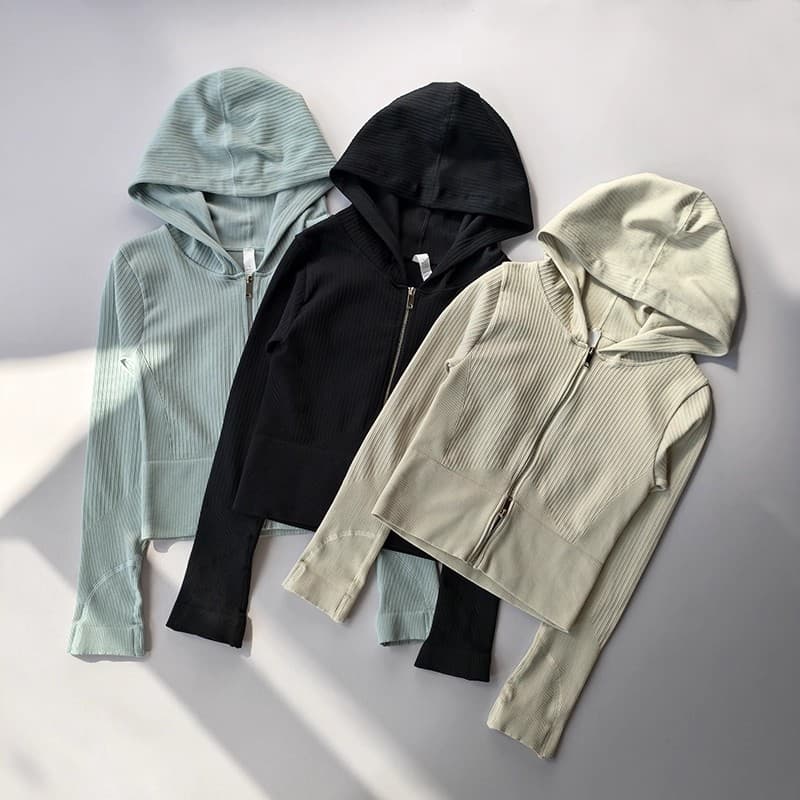 Duplo aberto com capuz magro jaqueta esportiva feminina correndo treinamento Yoga Wear manga comprida zíper Cardigan Pil