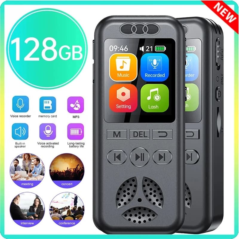 Gravador de voz digital 1536 KBPS Ditafone de som profissional Gravação de áudio ativada por voz WAV MP3 Player