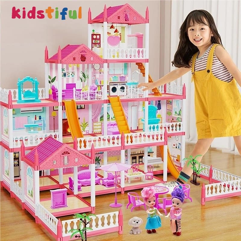Casas De Boneca DIY 14 Quartos 2 Bonecas Villa Princesa Castelo Presente De Aniversário Casa De Brinquedo