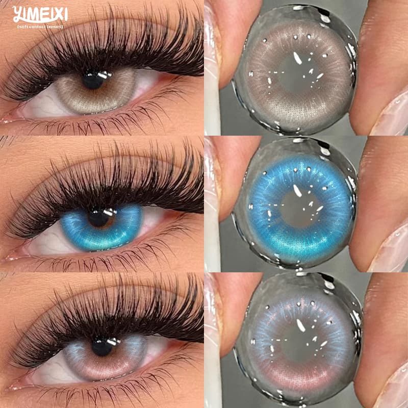 YIMEIXI 2 Pcs Lentes De Contato Coloridas Com Lente Híbrida Azul/Rosa/Marrom Grau 14.5 Mm Para Uso Em 12 Meses