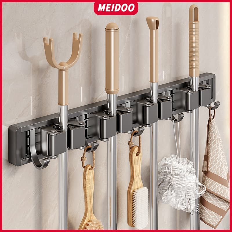 MEIDOO Clipe de esfregão móvel, suporte de vassoura, com gancho, sem necessidade de perfuração