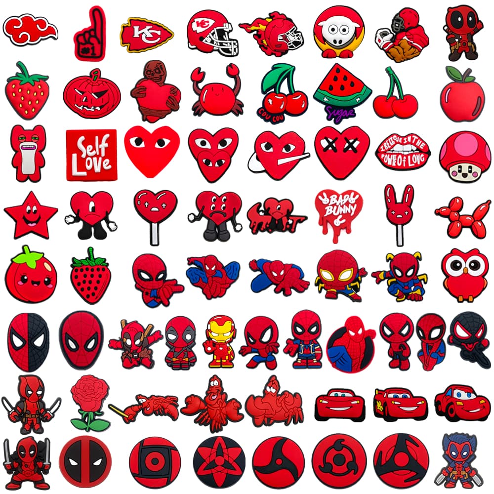 MEIDJ 1 Pcs Desenho Animado Vermelho anime Sapato Encantos Decrations Sandálias Fivela Botão De Acessórios De PVC