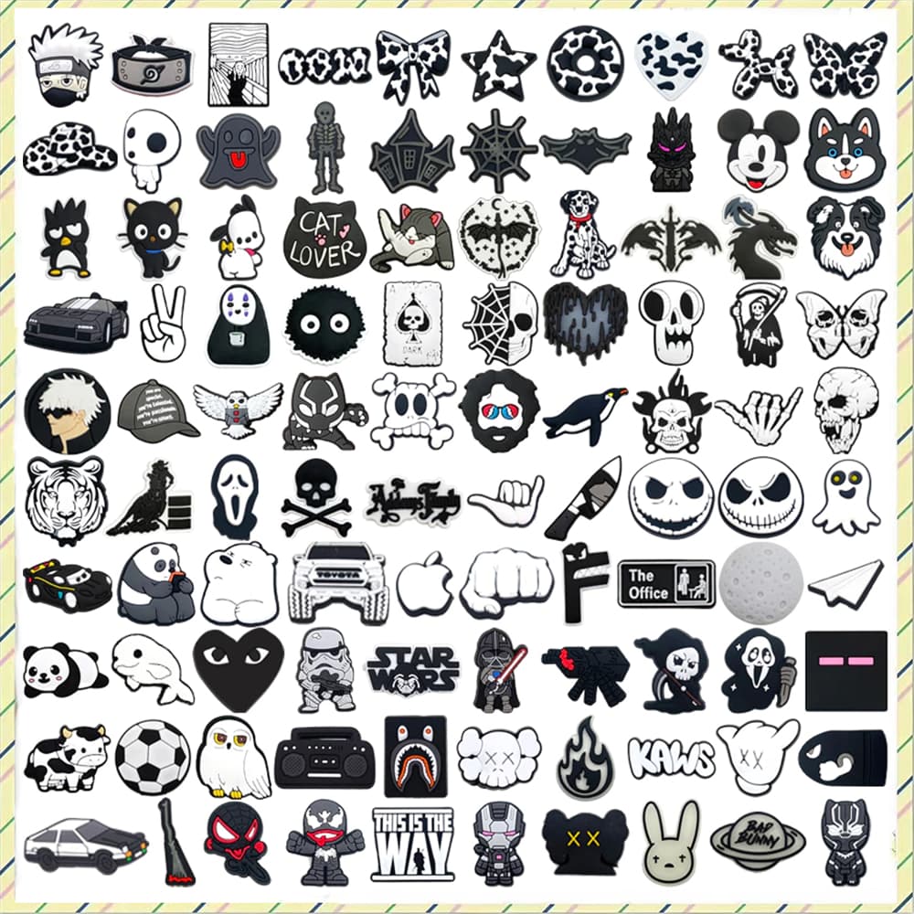 Quente 1 Pçs Preto E Branco Série Sapatos Encantos Acessórios Decorar Chinelos Sandálias Fivela Presentes