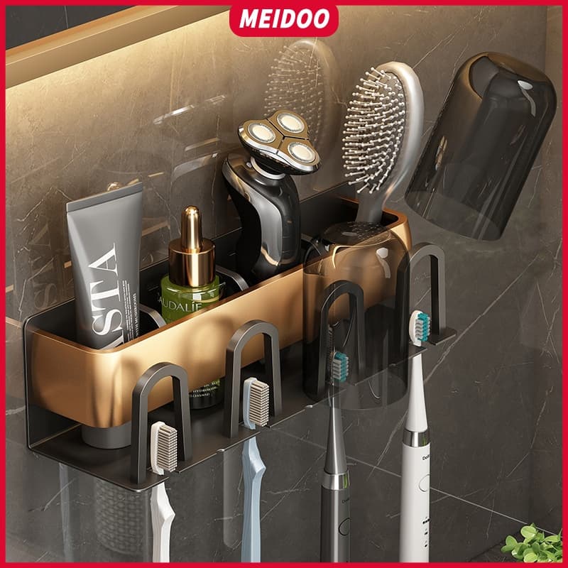 MEIDOO Suporte de escova de dentes de alumínio, prateleira de banheiro,à prova d'água sem perfuração