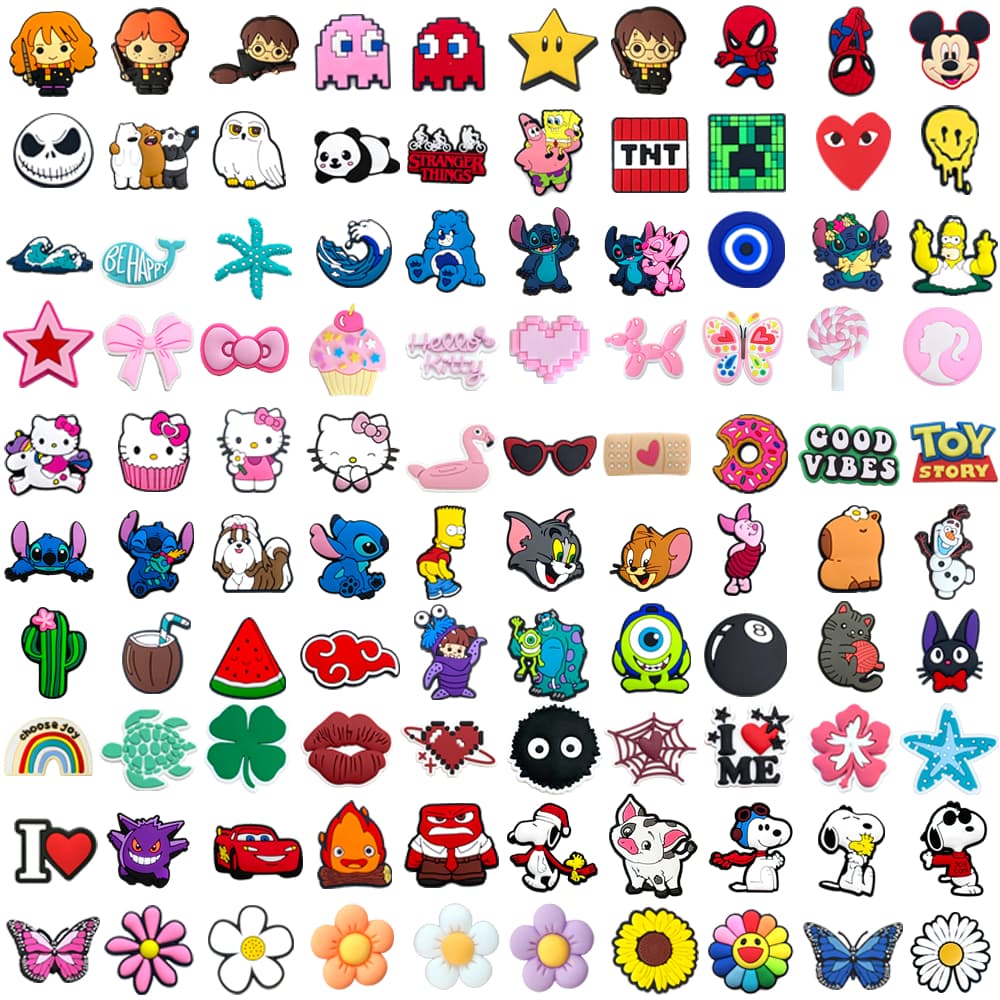 MEIDJ 100 Estilos De Desenhos Animados anime Sapato Encantos Decrations Sandálias Fivela PVC Acessórios De Botão