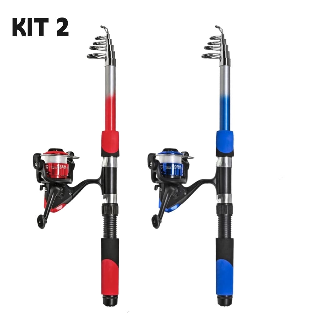 KIT 2 Vara De Pesca Completa De 1.8M + Carretel De Arrasto Máximo De 10Kg , Resistente E Dur