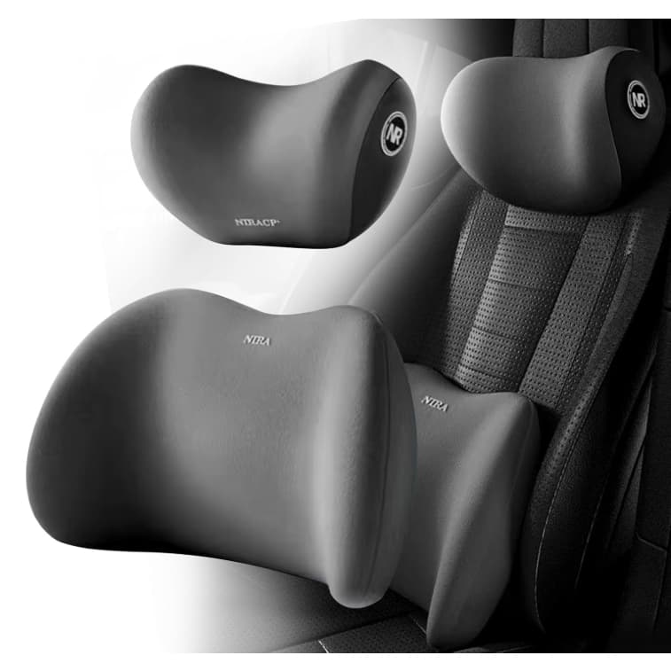 Conjunto De Almofada Para Cabeça E Lombar Veicular Apoio Cadeira Banco Carro Espuma De Memória