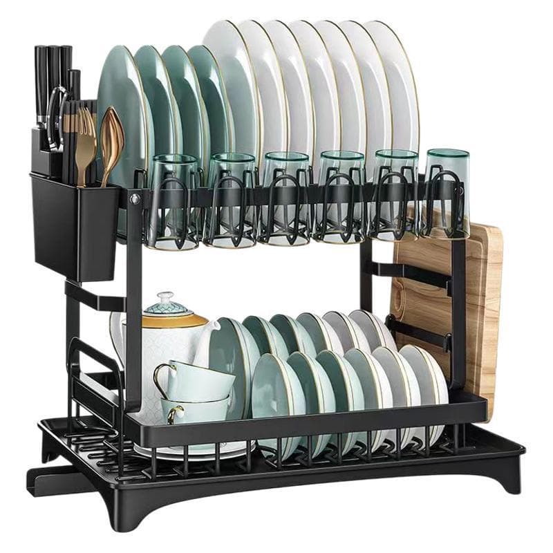 Escorredor De Pratos Multifuncional Preto Em Aço Inoxidável , 2 Ou 3 Camadas