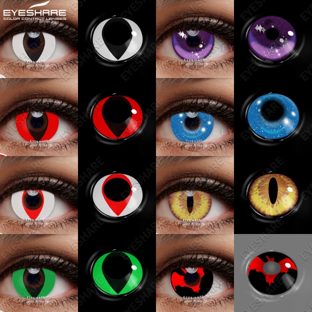 Halloween cateye Cosplay Lentes De Contato Coloridas Para Olhos Vermelho Branco Preto 14.5mm Cosméticos Maquiagem Transp