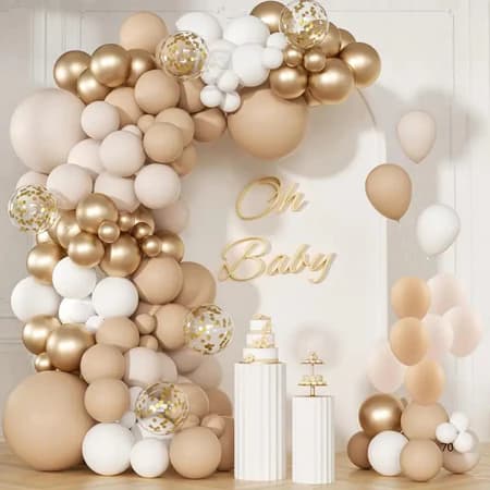 Kit 150 Balões Bege + Branco + Dourado N°5 e 9 Metalizado - Balão Bexiga Liso/Cromado Para Festas