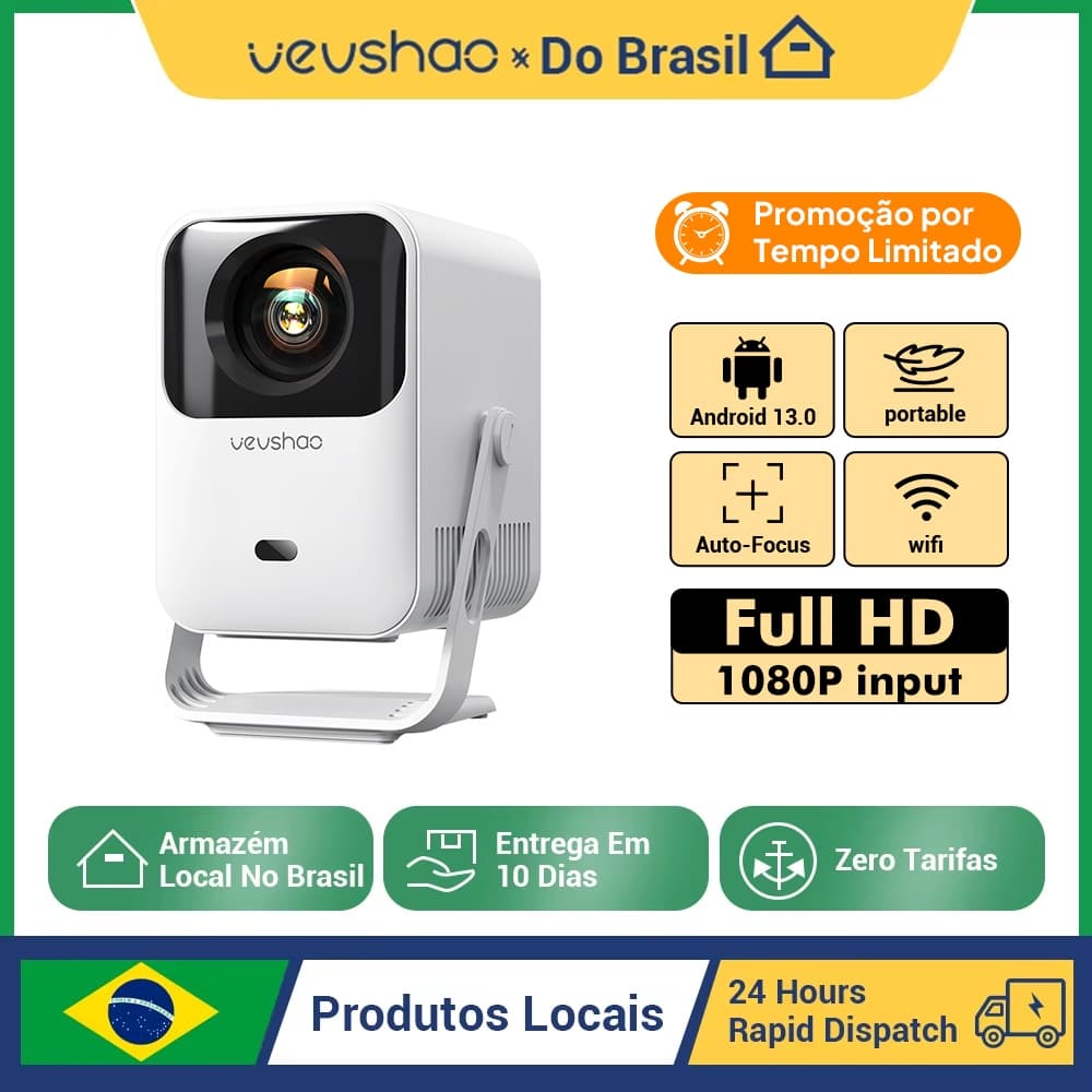Projetor VEVSHAO A15 Android13 Com Foco Automático 5G WiFi 720P HD Cinema Doméstico Portátil