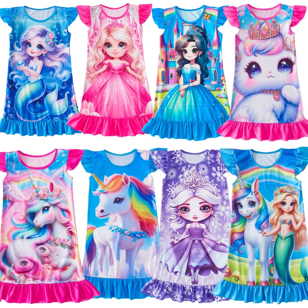 2026 Novo estilo de verão para meninas de 4 a 8 anos, lindo pijama infantil de princesa sereia, adequado para presentes 