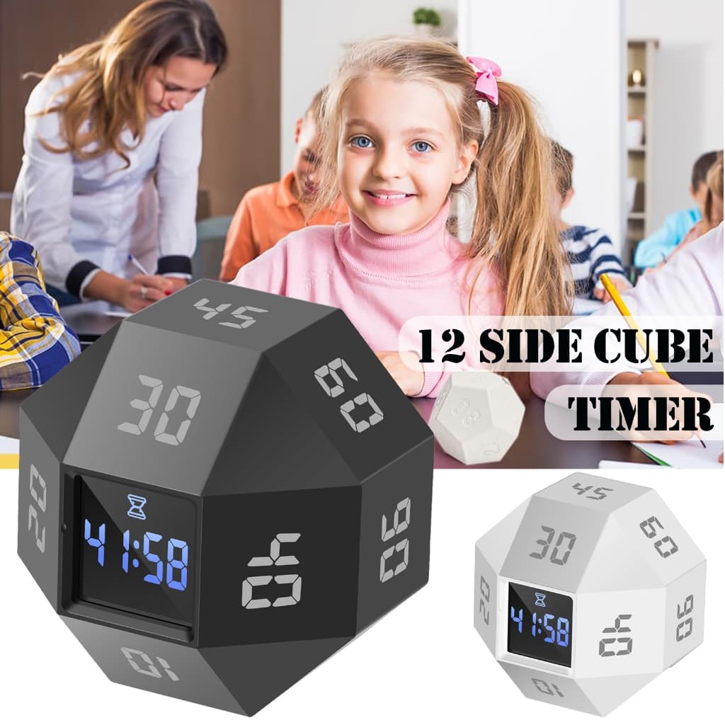 ABS Rotativo Pomodoro Temporizador 12 Módulo De Tempo Facial Cubo De Gerenciamento De Recarregável Para Quarto