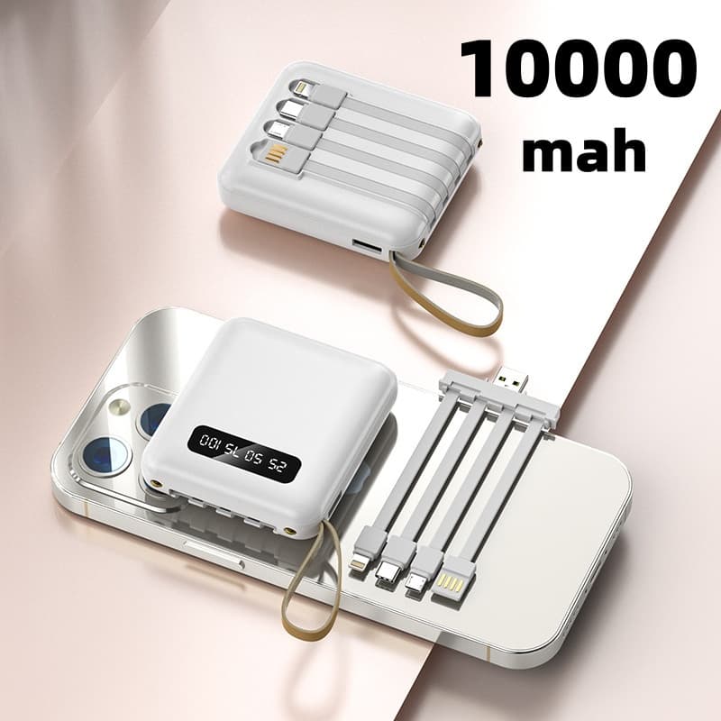 Carregador Portátil 10000mah com 4 cables de carga rápida Banco de energía digital LED