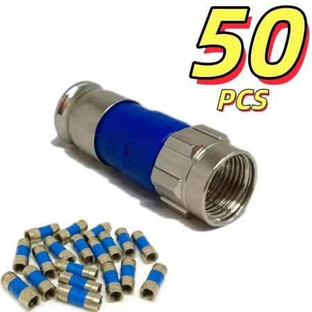 50 Conector RG6 De Compressão Para Cabo Coaxial RG6 Azul - Original PPC