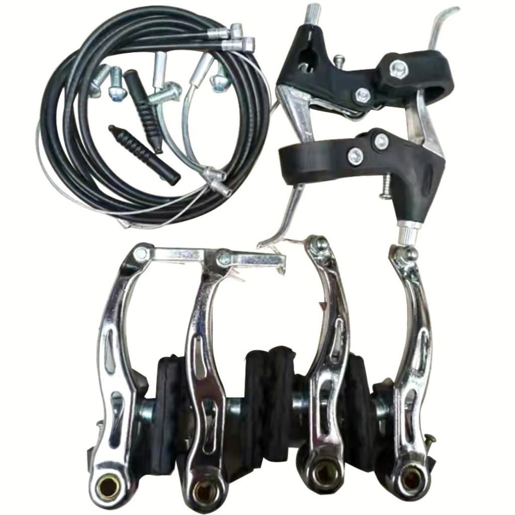 Kit Par De Freio V Brake De Aluminio Tipo Logan Com Manetes Preto Completo Para Bicicleta