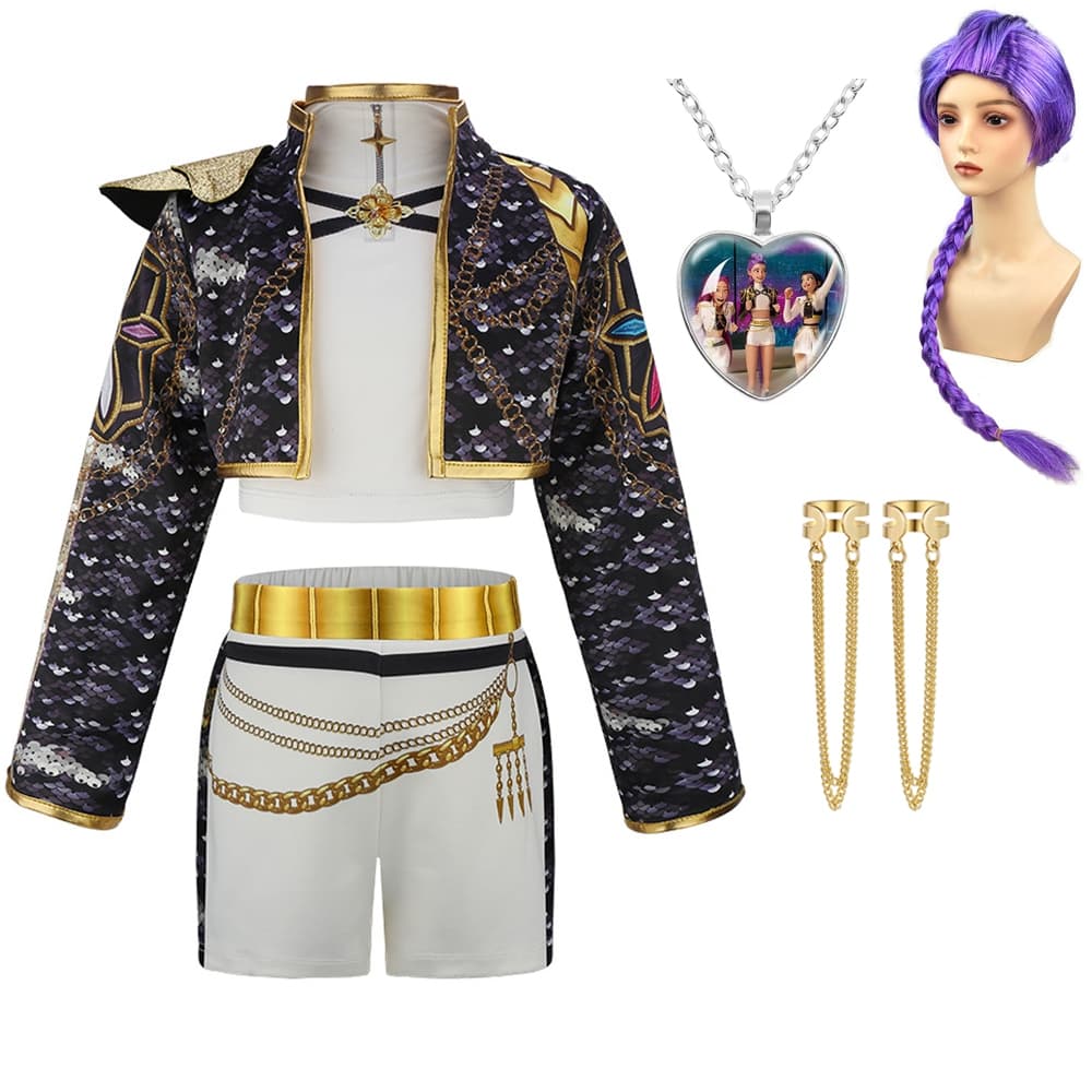 Menina Rumi Demon Hunter Cosplay Traje Conjunto 3 Pçs Crianças Halloween Pop Cantor Roupas Festa Terno