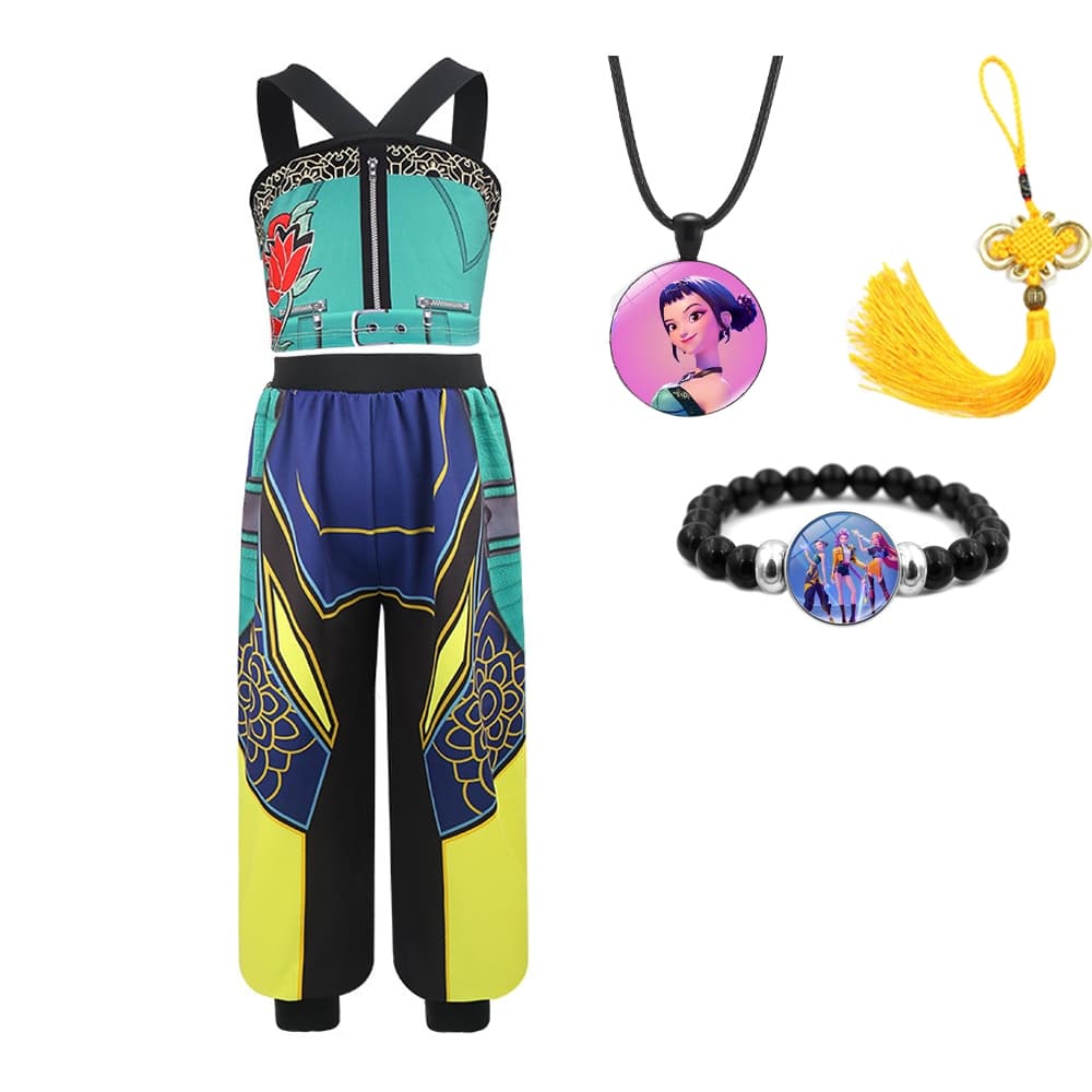 Menina Zoey K-Pop Cantor Traje Demônio Caçador Halloween Cosplay Roupas Roupa 2 Pçs Crianças Conjunto De Festa