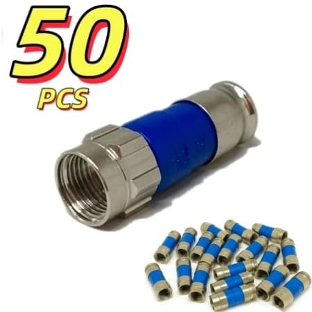 50 Conector RG6 De Compressão Para Cabo Coaxial RG6 Azul - Original PPC