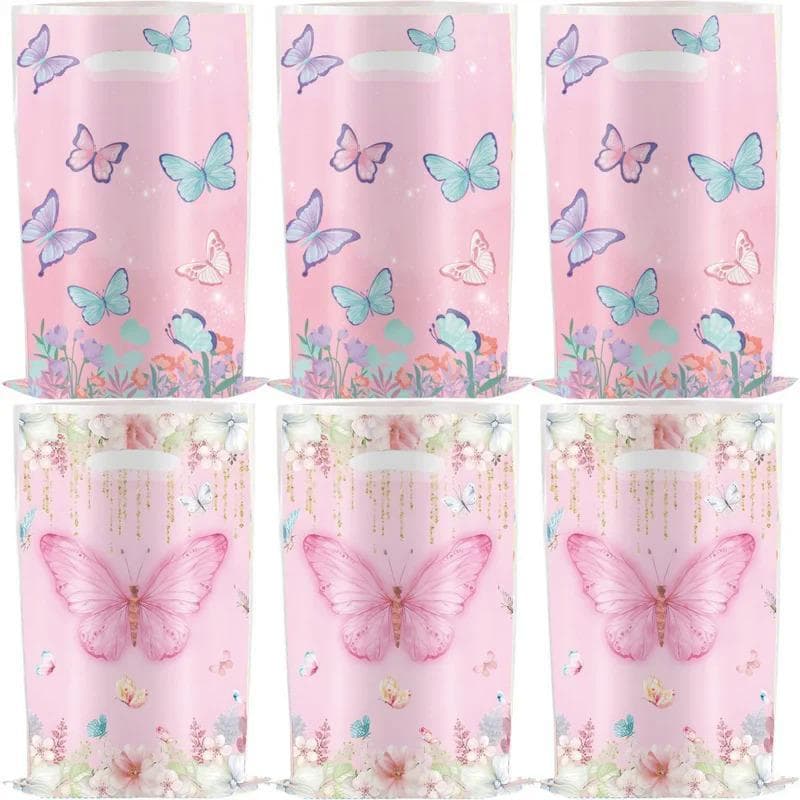 50 Pçs Borboleta Festa Goodie Sacos Rosa Plástico Doces De Presente Para Saque Saco Casamento De Aniversário Decoração A