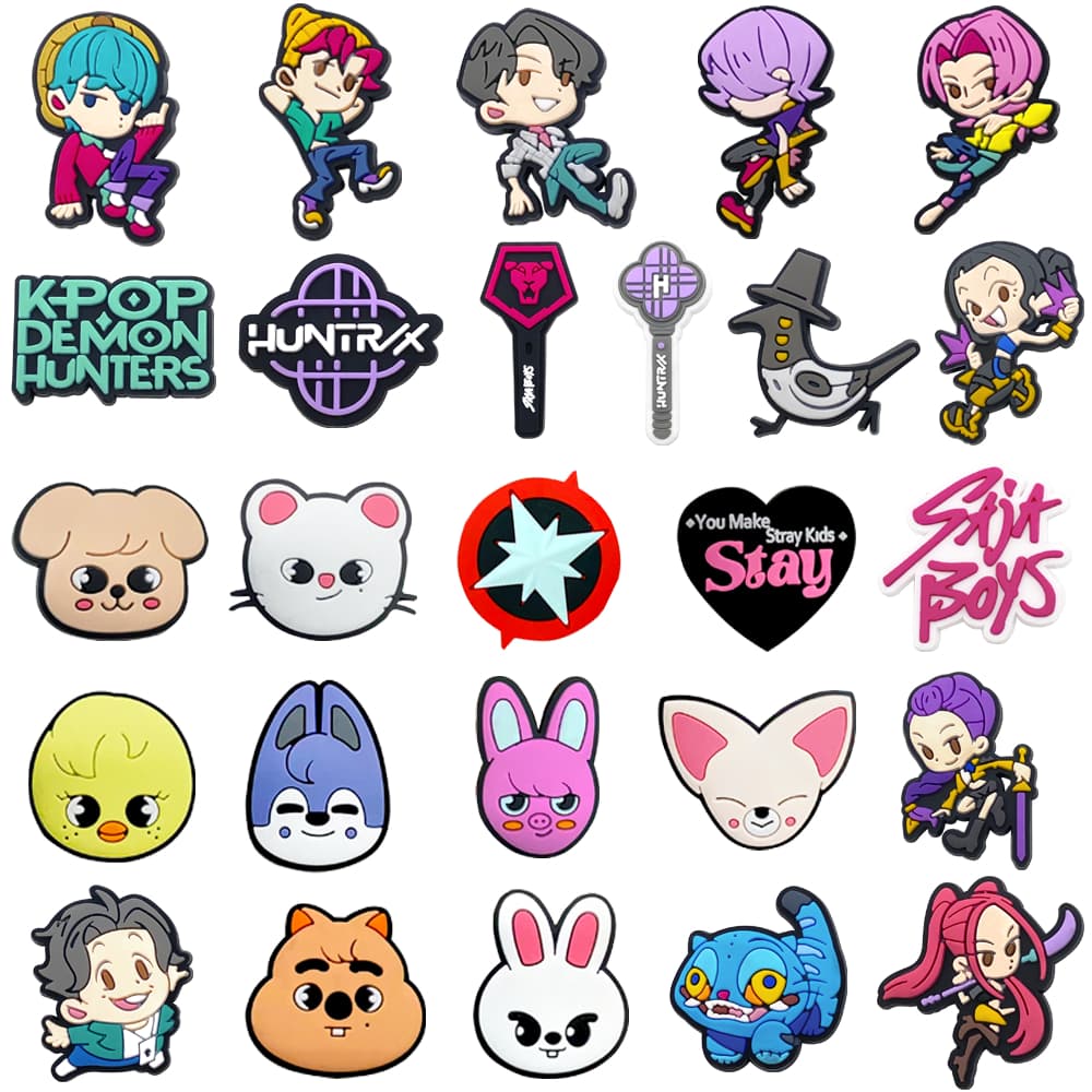 1 Peça De Desenho Animado Legal Dança Cantando Equipe stray kids k-pop Amuletos De Sapato Para Sandálias Tamancos Botão 