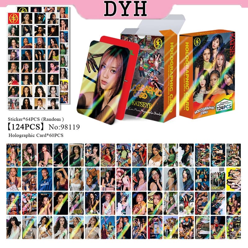 124 Pçs/Caixa KATSEYE Photocards Manon Cartão LOMO Holográfico Sophia Daniela Lara Megan Yoonchae Adesivo De
