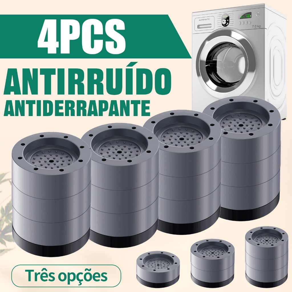 Kit 4 Suporte AntiVibração Almofada Pé NiveladorSapata Amortecedorde Borracha Pezinho Máquina de Lavar Móveis Anti-Ruído