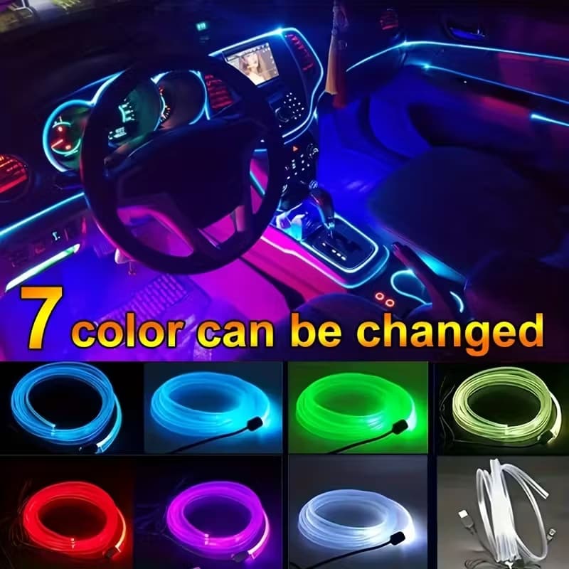 Fita LED Neon RGB Automotivo 7 cores 3 Metros Universais Do Carro Luzes Ambientais Cores