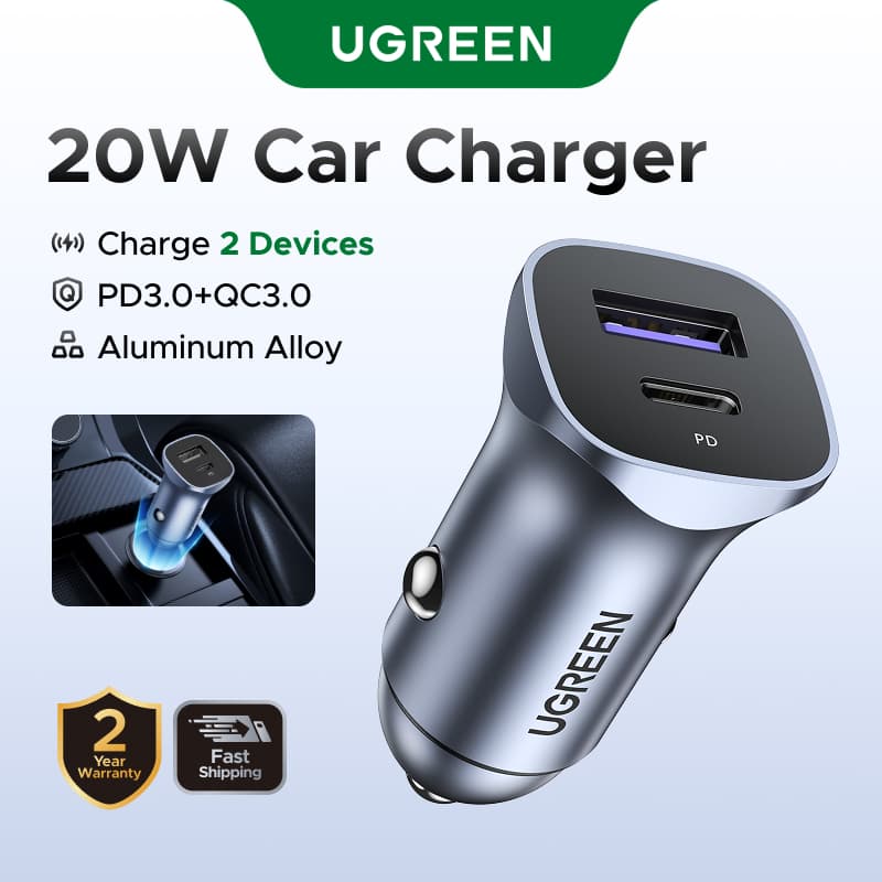 UGREEN Carga Rápida 4.0 3.0 QC Carregador De Carro USB Para Xiaomi QC4.0 QC3.0 18W 20W Tipo C PD iPhone X Xr Xs