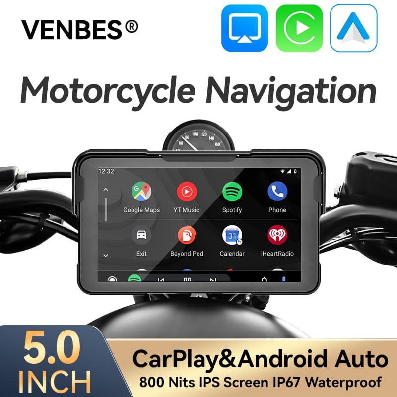 VENBES 5 Polegadas Carplay Sem Fio Android Auto Touch Screen IP67 À Prova D'água Bluetooth