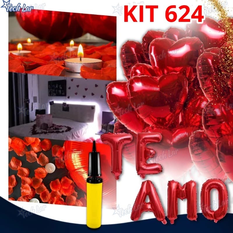 Kit Romântico - 600 Pétalas+10Velas+10Balões Coração+Balão Te Amo+Fitilho+Bombear TL