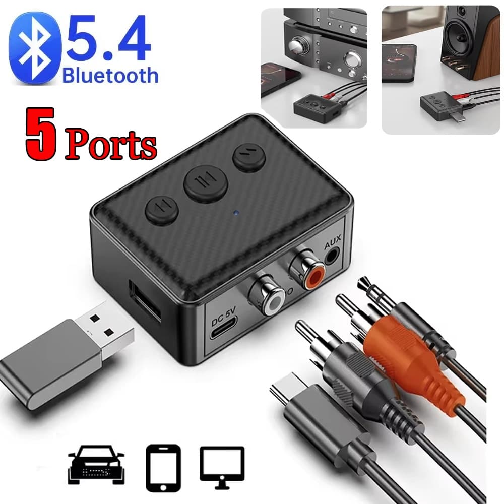5 Em 1 Bluetooth 5.4 Receptor De Áudio NFC 3.5mm Aux RCA USB Adaptador De Música Estéreo Com Microfone Kit Carro Amplifi