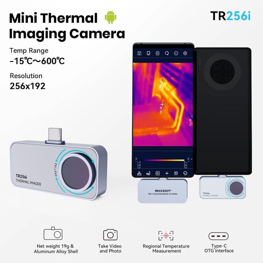 MiLESEEY TR256i Câmera De Imagem Térmica USB Tipo-C OTG Para Android Detector De Temperatura Infravermelha Industrial Co