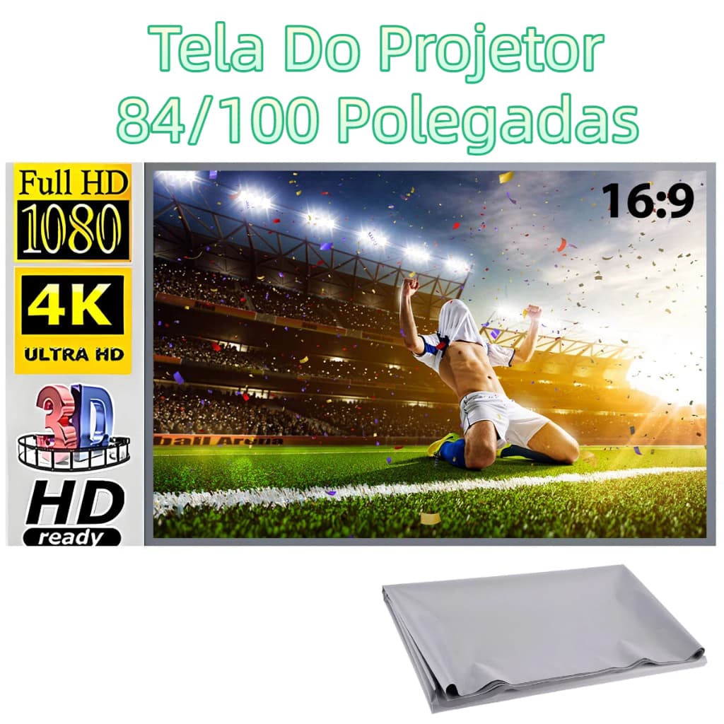 Tela De Projeção Reflexiva Para Projetor 84/100 Polegadas 4K HD