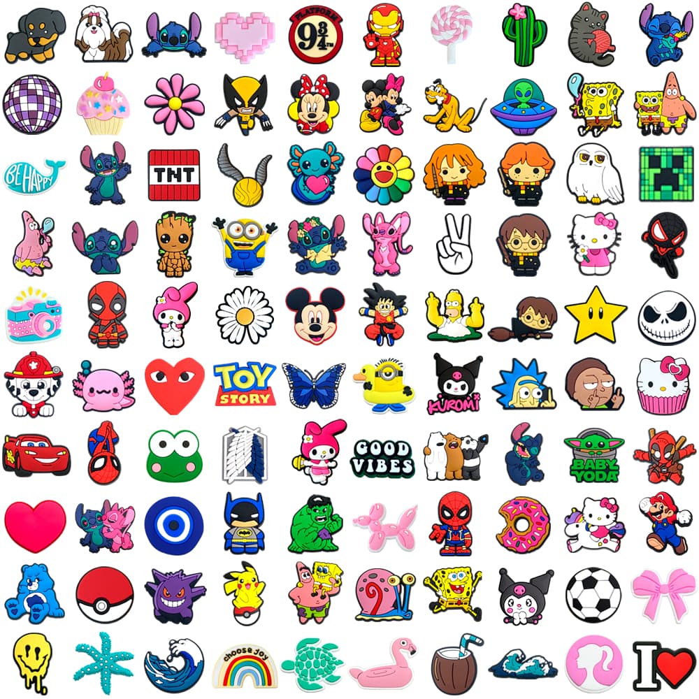 100 Peças Amuletos De Sapato De Vendas Quentes Acessórios DIY Para Decorações De PVC Adequados Sandálias De Slides De Bo