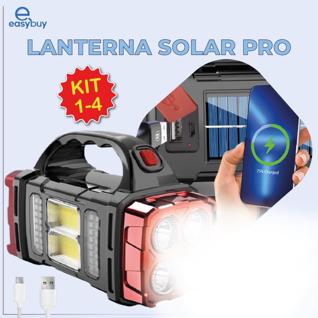 Lanterna Holofote Solar Pro Led Super Potente Recarregável com USB Luz Fria e Quente