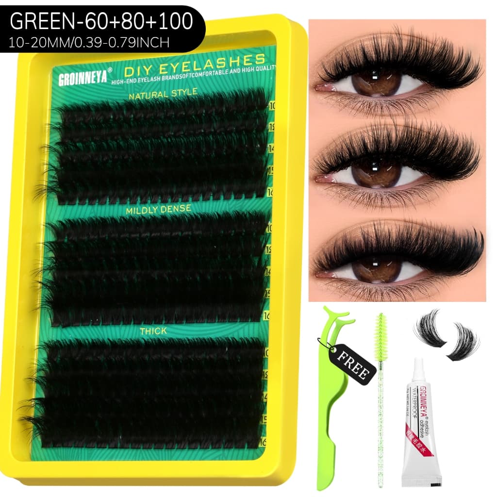 GROINNEYA DIY Kit De Extensão De Cílios Fofos D Curl 8-16mm Lash Com Cola E Escova