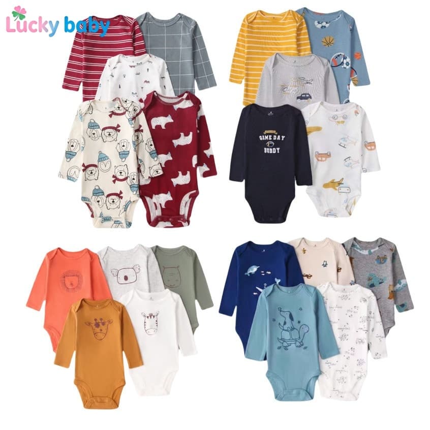 Lucky Baby Kit 5 Bodies Bebê Menino e Menina Manga Longa Confortável Algodão