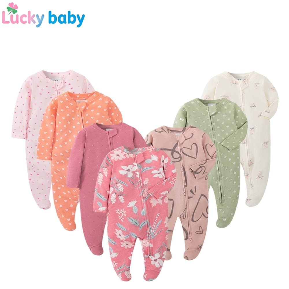Lucky Baby Macacão com Pé Bebê Menino e Menina 3–12 Meses 100% Algodão – Pijama Confortável