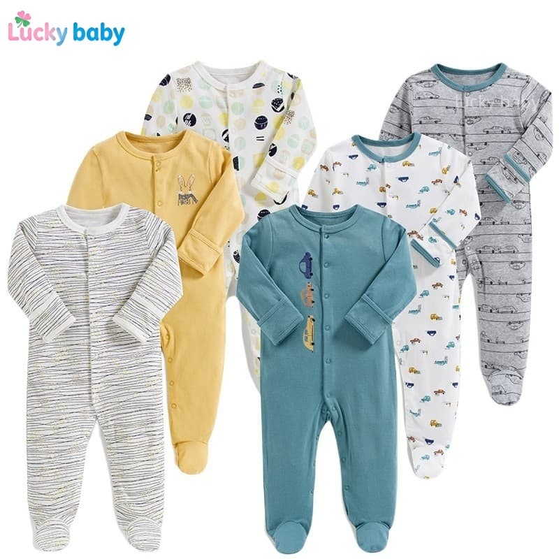 Lucky Baby Kit 3pcs Macacão RN Bebê Unissex 100% Algodão – Conjunto Recém-Nascido Quentinho e Premium