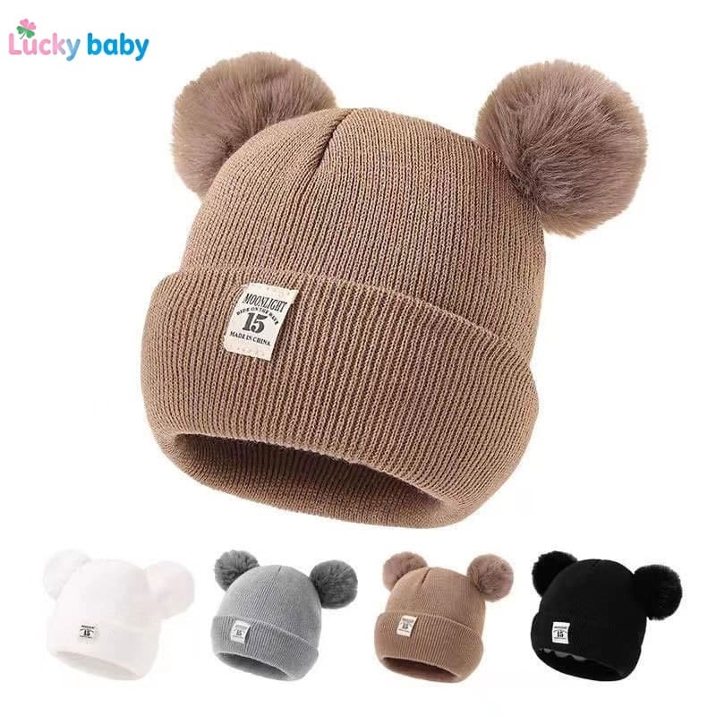Lucky baby inverno masculino feminino bebê chapéu infantil recém-nascido outubro recém-nascido chapéu de camada dupla