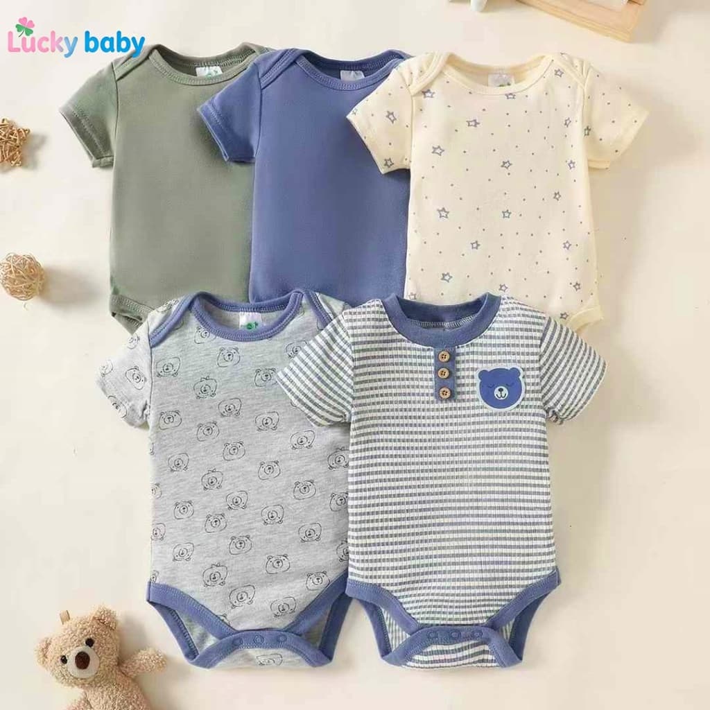 Lucky baby roupa bebe rn conjunto body bebê menino manga curta  /5Peças body bebê menino Adequado 3M~12M