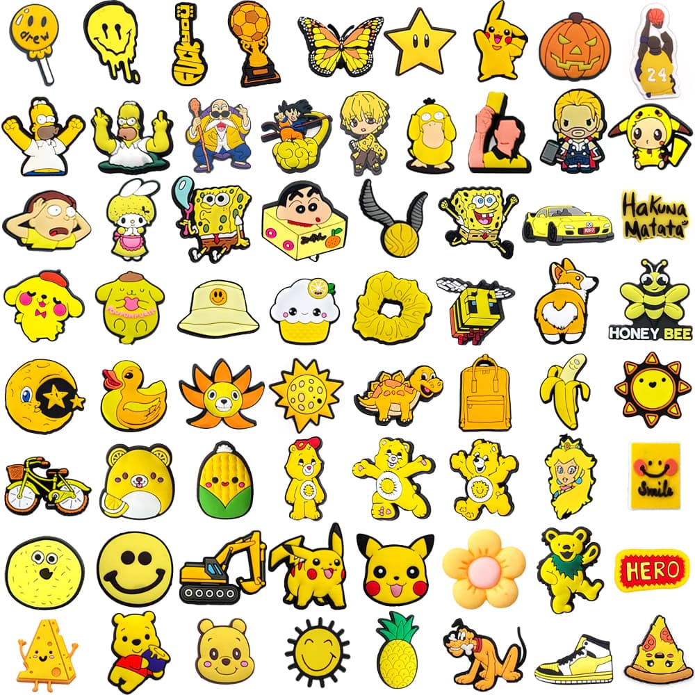 1 Pçs Série Amarela Sapatos Encantos DIY Tamancos Sapato Aceessories Caber Sandálias Pinos Chinelos Decoração Crianças P