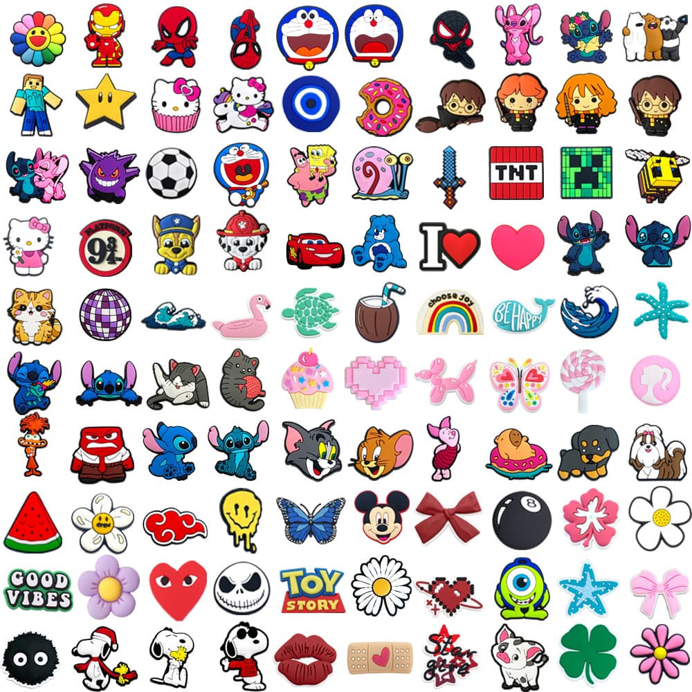 100 Estilo Sapato Encantos Decrations Desenhos Animados Personagens Anime Sandálias Fivela PVC Acessórios Botão